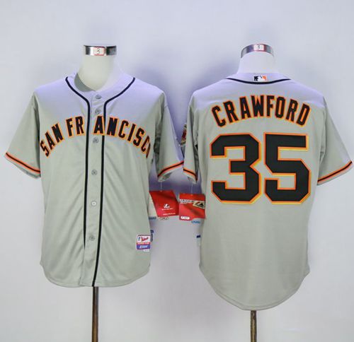 Giants #35 Brandon Crawford Grey Cool Base Road Stitched MLB Jersey - Click Image to Close